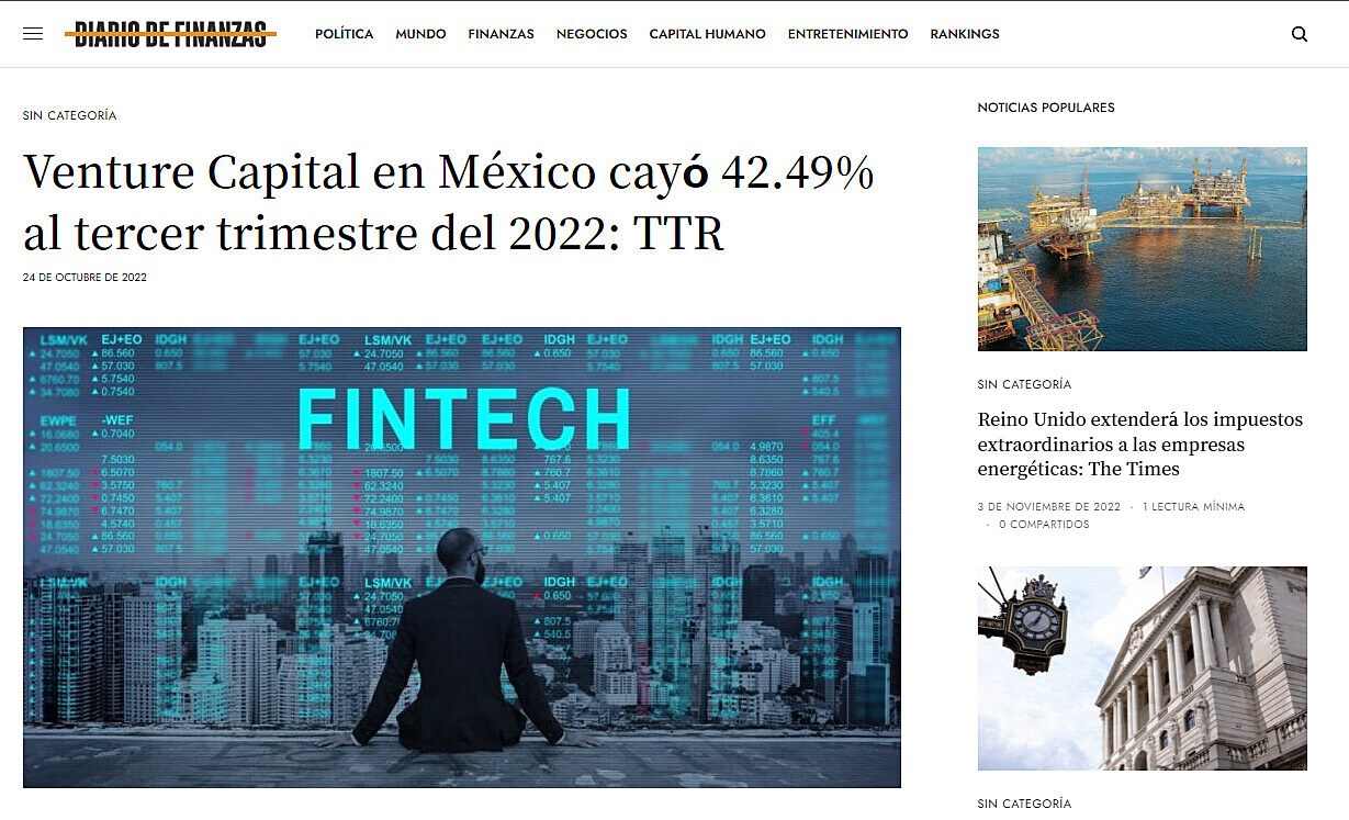 Venture Capital en Mxico cay 42.49% al tercer trimestre del 2022: TTR